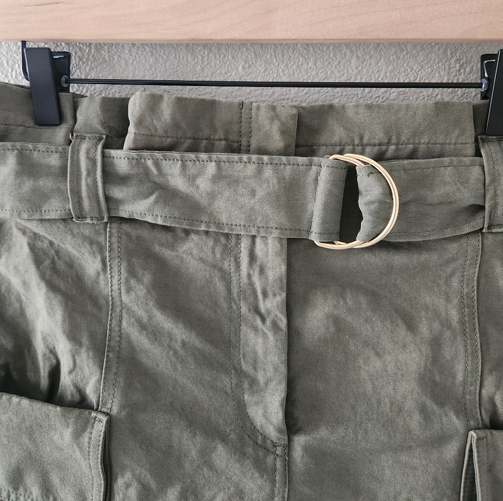 A.L.C. Kai Belted Cargo Mini Skirt Size 8 Army Olive Green Linen Cotton Revolve - Picture 5 of 11